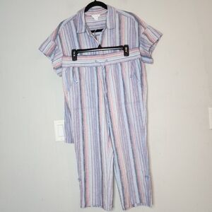 Intro Linen Blend 2-piece set. Blue stripe. Womens Size 10/M.